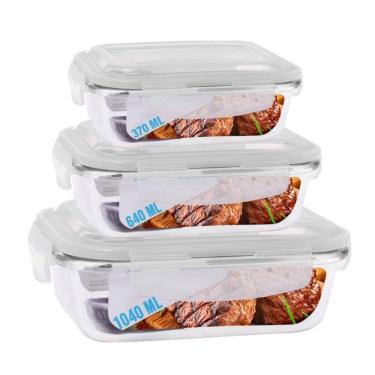 Imagem de Kit Com 3 Potes Hermeticos Retangular de Vidro Com Tampa de Trava Ecos