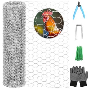 Imagem de Fio de galinha floral para artesanato, rede de arame hexagonal galvanizado leve de 40 cm x 3 m, cerca de arame de galinha prateada para jardim, aves, malha de arame com luvas, laços de arame, alicate