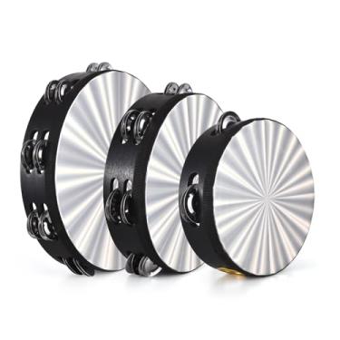 Imagem de Pandeiro de madeira profissional Set 3 Pack Colorido Reflexivo Metal Bell Som Instrumentos de Percussão para Adultos Iniciantes Home School Party Supplies 6 8 10 Polegada Preto