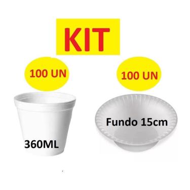 Imagem de Kit Festa Descartáveis Isopor 100 Potes 360Ml+100 Cumbuca