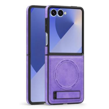 Imagem de Lunivop Capa de couro para Samsung Galaxy Z Flip 7 [compatível com carregamento sem fio Magsafe] Suporte magnético Funda para Z Flip 7 Rugged Best Phone Cases Roxo claro