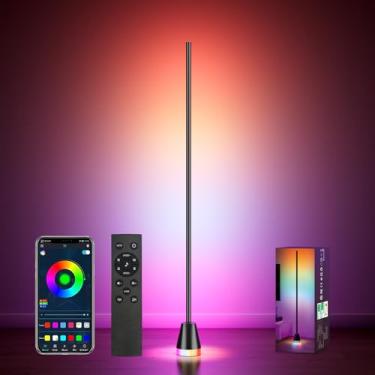 Imagem de JarryStart Luminária de chão de canto RGB, lâmpadas de pé brilhantes de 152 cm para quarto com aplicativo e controle remoto, lâmpada de ambiente moderna que muda de cor com sincronização de música e