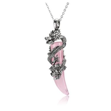 Imagem de Jovivi Colar de dragão de cristal para homens e mulheres envolto em dragão com pingente de pedra de cura retrô legal masculino colar de cristal natural quartzo joia espiritual, Pedra, Sem Pedra