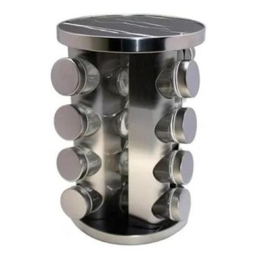 Imagem de Porta Temperos Giratório Inox 16 Potes Design Mármore Preto - Futuro B