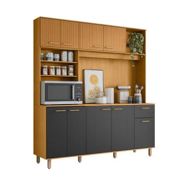 Imagem de Kit de cozinha 9 Portas 1 Gaveta 180cm Núria Freijo Ripado Grafite Acetinado - SSX Multicoisas