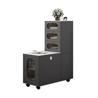 Imagem de Sofá mesa lateral sofá mesa lateral armário lateral sofá sala de estar prateleiras de laje de pedra leve luxo mesa de centro móvel sofá armário lateral criativo armário lateral (cinza, 90 x 40 x 120