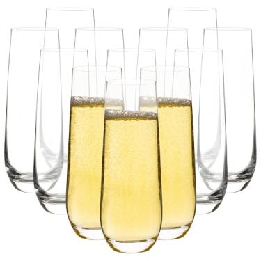 Imagem de Conjunto de 12 taças de champanhe sem haste modernas transparentes de 293 ml para champanhe, mimosas, prosecco e coquetéis, duráveis e laváveis na lava-louças, ideal para casamentos, festas e casa (12