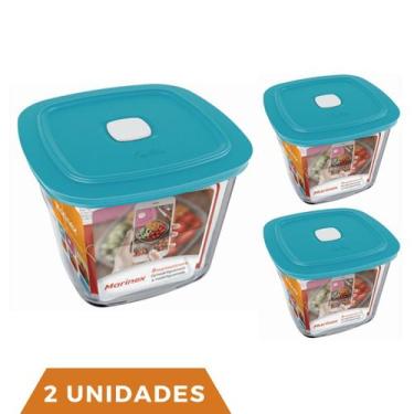 Imagem de 2 Potes Vidro Quadrado Alto Com Tampa Facilita Marinex 1L - NADIR FIGU