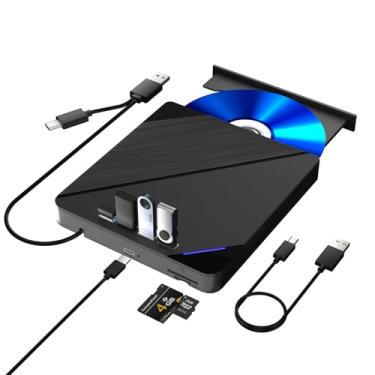Imagem de TYYWGD Unidade Blu-Ray externa, 7 em 1, suporta disco R/W de 100 G, USB 3.0 Tipo-C Bluray Drive BD DVD CD Burner com 4 portas USB, slot para cartão SD/TF compatível com Windows Linux MacOS (Blu-Ray