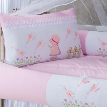 Imagem de Kit enxoval para berço 401 bordado rosa menina com babado berço - MEDI