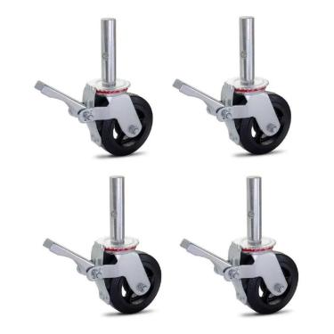 Imagem de Kit 04 Rodizio Para Andaime Roda De Borracha Ferro Giratório