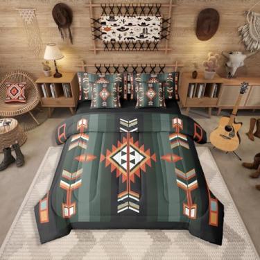 Imagem de Erosebridal Conjunto de edredom King asteca ocidental com 7 peças, boêmio, casa de fazenda, nativo do sudoeste, para crianças e adultos, conjunto de cama étnico boêmio vintage
