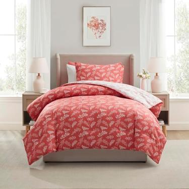 Imagem de Nestl Conjunto de edredom solteiro/solteiro GG – cama rosa em uma bolsa, 2 peças, jogo de cama reversível, conjunto de cama floral macio para dormitório universitário, edredom botânico para todas as