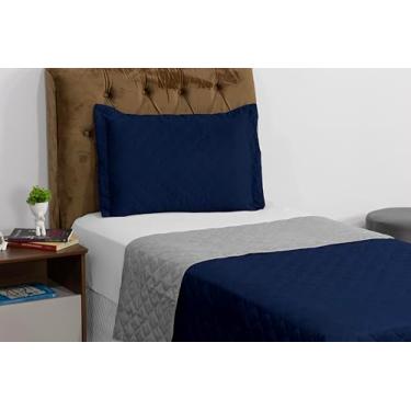 Imagem de Colcha Solteiro Dupla Face Vegas – Kit 3 Peças (Colcha + Lençol Elástico + Fronha) – Tecido Reversível Moderna – Lavável - Cobre leito cama Box (Azul Marinho/Cinza)