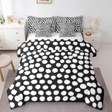 Imagem de Conjunto de edredom solteiro de bolinhas preto e branco com lençóis, boêmio, moderno, abstrato, 7 peças, minimalista, grafite, estética em uma bolsa, aquarela, simples, geométrico, conjunto de colcha