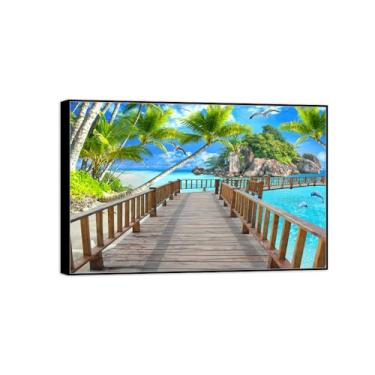 Imagem de Impressão em tela de paisagem - imagem moderna de arte de parede da natureza - ponte do mar - pôster moldura preta para banheiro decoração de casa 70 x 105 cm 27 x 41 pol