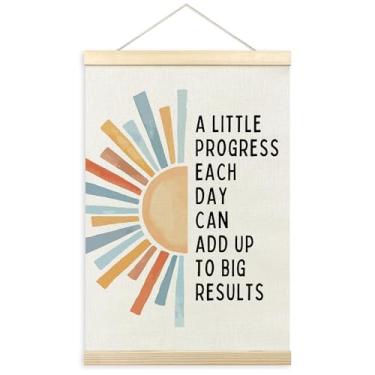 Imagem de TLESKE Moldura de pôster inspiradora de saúde mental, um pouco de progresso a cada dia, educação especial, decoração de arte de parede para quarto de crianças, sala de aula, terapia e escritório