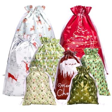 Imagem de joycraft 20 peças de sacos de presente de Natal com cordão – tamanhos variados, sacos de embrulho de presente de Natal, 8 estilos de sacolas de lembrancinha de festa de Papai Noel para brinquedos