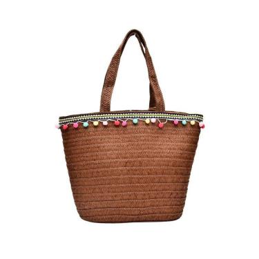Imagem de Bolsa Em Palha Com Pompons Tote Bag Pagani Pg6926 Café