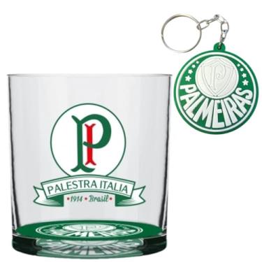 Imagem de Kit Copo Vidro Rocks Personalizado Time Libertadores Bebida Whisky Caipirinha 305ML + Chaveiro Emborrachado (Verde Palmeiras FC, Palmeiras Futebol Clube)