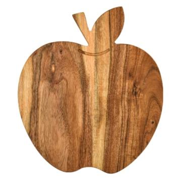 Imagem de Treen Art Tábua de corte de madeira em forma de maçã decorativa para cozinha, 28 cm C x 22 cm L tábua de charcutaria de madeira e prato de servir