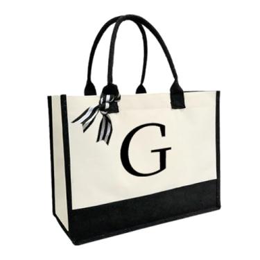 Imagem de XIGGA Sacola de lona com letras, adequada como presente personalizado para mulheres, lembrança de casamento, presente de dia das mães - pequena, Branco - g, Small