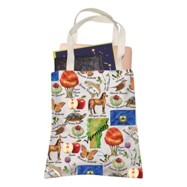 Imagem de Vermont Sacola verde Mountain State Vacation Lover reutilizável sacola de compras VT presente de viagem para melhor amiga mãe pai (Vermont-S)