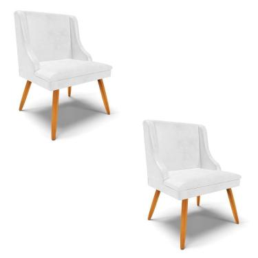 Imagem de Kit 2 Cadeiras Estofadas para Sala de Jantar Pés Palito Lia Sintético Premium Branco - Ibiza