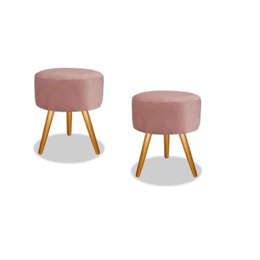 Imagem de Kit 02 Puffs Redondo Luxo Suede Pés Palito Decorativo Bela