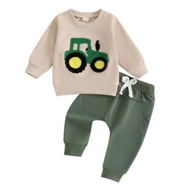 Imagem de Roupa de moletom Lucikamy Toddler Baby Boy com estampa de trator 6-12M
