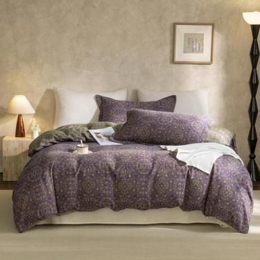 Imagem de Capa de edredon EAVD Soft 100% algodão Muslin Twin Purple Floral