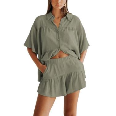 Imagem de Camisa feminina Outfit Qiaomai de 2 peças com babados de verão com sho