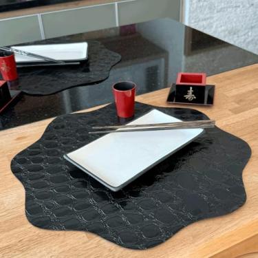 Imagem de Jogo Americano Souspat 100 Unidades Restaurantes Bar Hotel Mesa Posta Decoração - Croco Preto Redondo