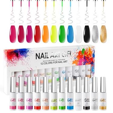 Imagem de AIJIMEI Conjunto De Esmaltes Em Gel Com 12 Cores Para Nail Art, Delineador, Tinta E Liner Pintura