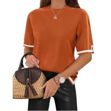 Imagem de Blusa de malha de manga curta Zeagoo feminina Caramel Summer
