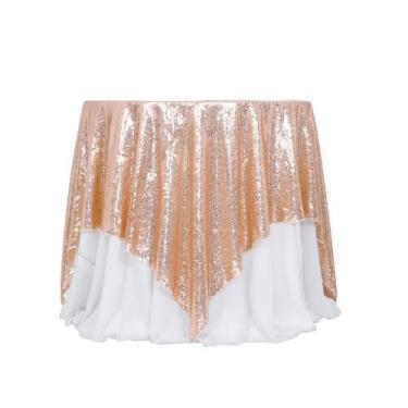 Imagem de Toalha de mesa de lantejoulas Poise3eHome Rose Gold 229x229cm quadrada