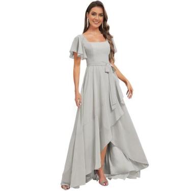 Imagem de Vestido de dama de honra Monvelli Flowy Chiffon Empire Waist Silver