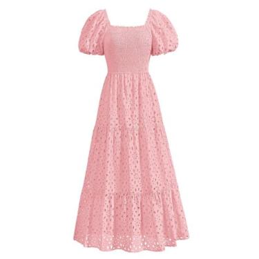 Imagem de Vestido de verão PRETTYGARDEN 2025 Eyelet, gola quadrada, manga folhad