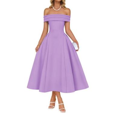 Imagem de Vestido de festa ZESICA Off Shoulder de manga curta roxo S