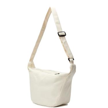 Imagem de yorbschoe Bolsa transversal de lona grande Hobo Crescent Bolsas femininas masculinas modernas bolsa de ombro bolinho casual alça ajustável, Branco