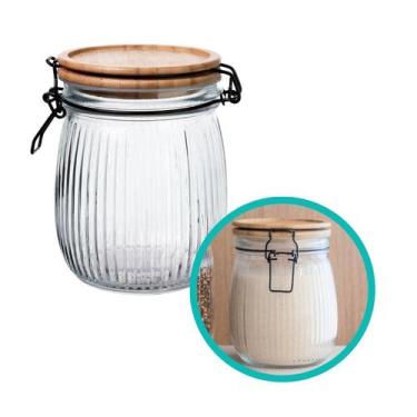 Imagem de Pote Mantimento Vidro Hermético Versalhes Canelado Tampa Bambu 800ml -