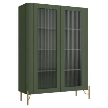 Imagem de Cristaleira Sala De Jantar 2 Portas Vidro Pés Industrial Dourado Naim I03 Musgo - Lyam Decor