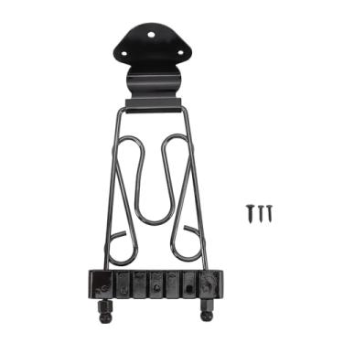Imagem de Trapézio de 6 cordas Tailpiece para ponte de guitarra com parafusos de ajuste de altura de armação aberta para arco, jazz, violão, baixo metal, material (prata) (preto)