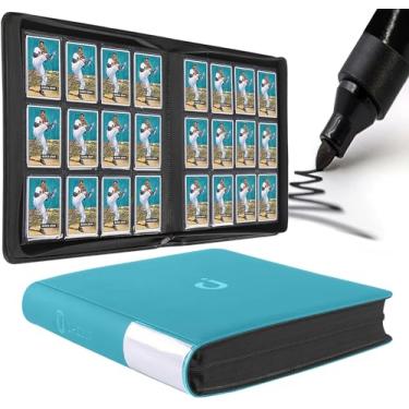 Imagem de Fichário de cartão premium com 12 bolsos – serve para 1200 cartões, fichário de cartão sem anel 3 x 4 com mangas para cartões colecionáveis e cartões esportivos (modelo D, turquesa clássica)