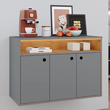 Imagem de Aparador Buffet Cantinho Do Café Suspenso Paris 3 Portas - Lojas RPM (Cinza/Cinamomo)