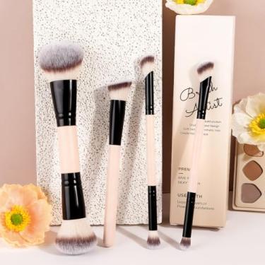 Imagem de Conjunto de pincéis de maquiagem de 5 peças com caixa de papel, pincéis de blush e contorno, especialmente projetado para maquiadores iniciantes (cor preta)