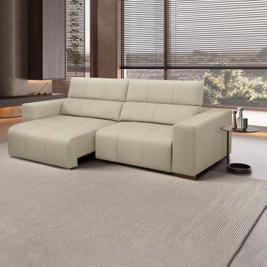 Imagem de Sofá Decorativo Barbosa 3 Lugares Sala de estar 230cm Reclinável e Retrátil Couro Bege G88 - Gran Belo