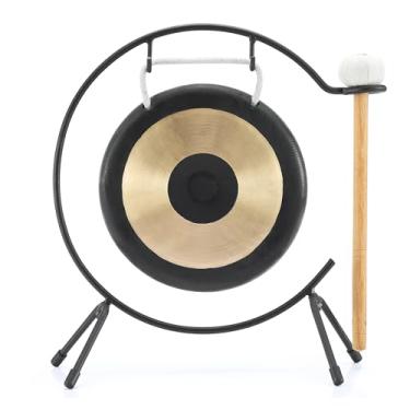 Imagem de Ruiqnn Mini Gong, Chau Gong de 15 cm, inclui suporte e martelo, pequeno instrumento de percussão, mesa de bronze, para meditação, cura de som, presente de bênção