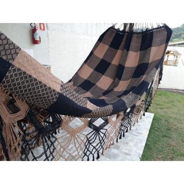 Imagem de Rede de Dormir Casal Luxo Gigante 4,4m Algodão – Artesanal, Confortável e Super Resistente, Várias Cores(Xadrez Marrom e Preto)