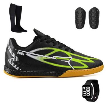 Imagem de Kit de Chuteira Quadra Futsal + Caneleira e Relógio - Light, Azul, 37